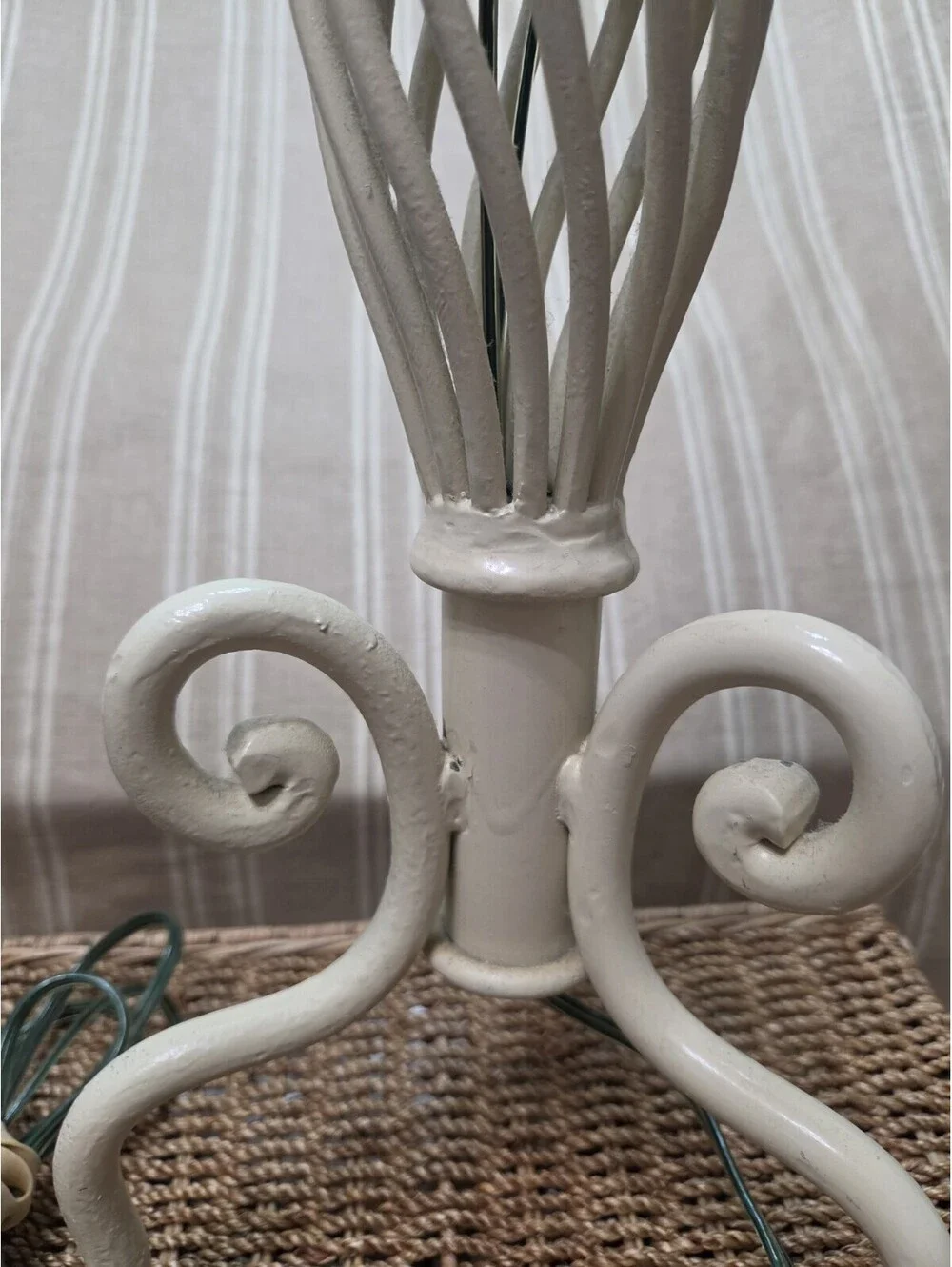 Vintage Wrought Iron Lamp Painted Cream with Cage Swirl Design 29
